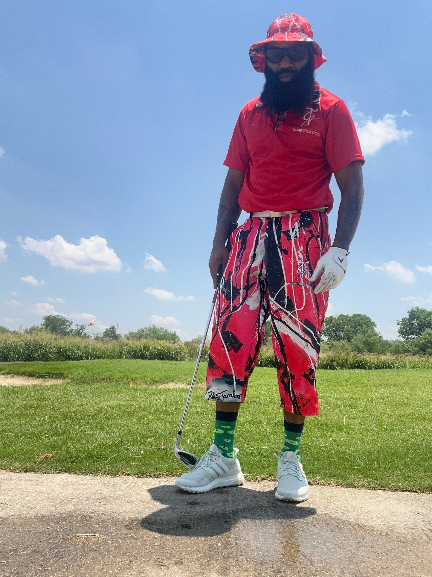 Abstract Golf Pants -Hot Pink